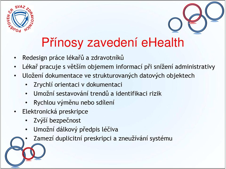 v dokumentaci Umožní sestavování trendů a identifikaci rizik Rychlou výměnu nebo sdílení Elektronická