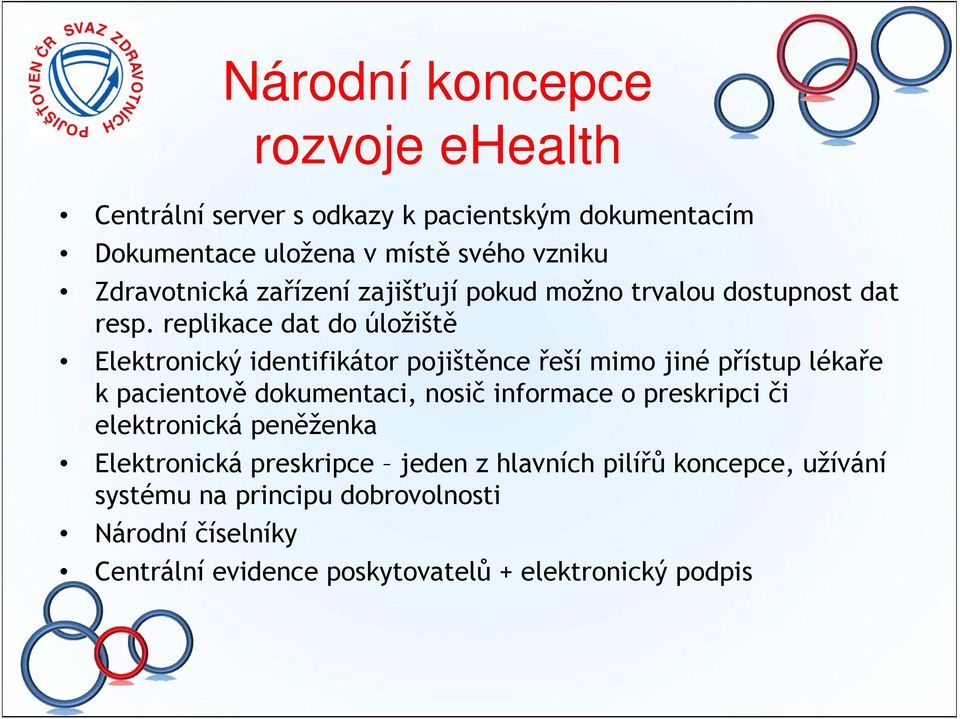 replikace dat do úložiště Elektronický identifikátor pojištěnce řeší mimo jiné přístup lékaře k pacientově dokumentaci, nosič informace