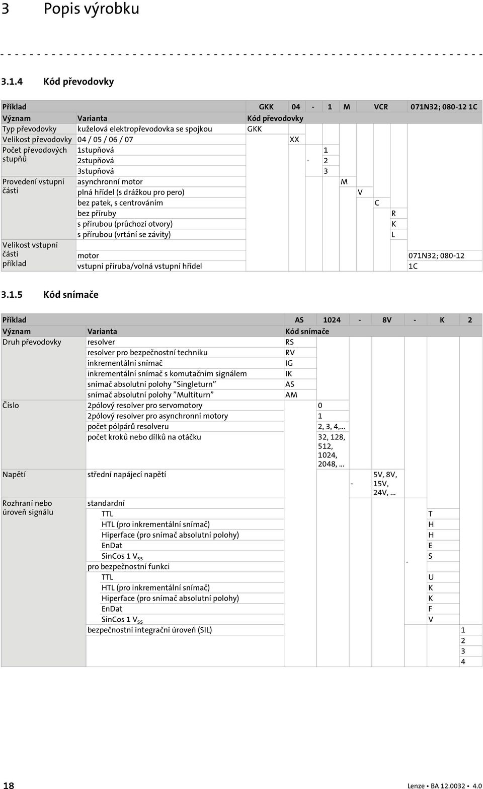 převodových 1stupňová 1 stupňů 2stupňová - 2 3stupňová 3 Provedení vstupní asynchronní motor M části plná hřídel (s drážkou pro pero) V bez patek, s centrováním C bez příruby R s přírubou (průchozí
