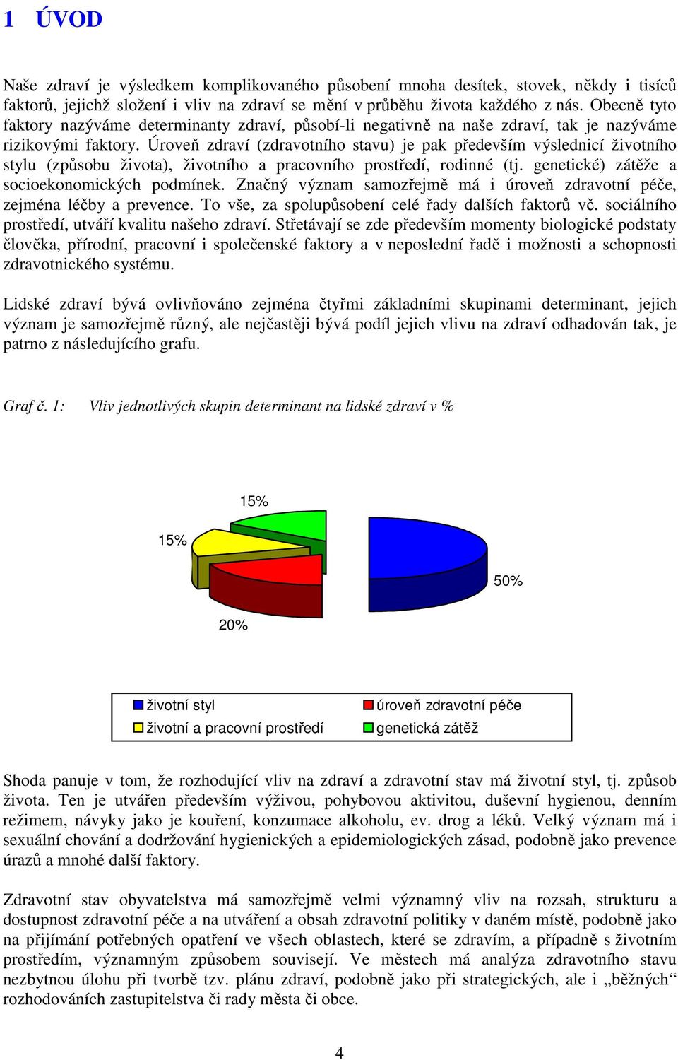 Úroveň zdraví (zdravotního stavu) je pak především výslednicí životního stylu (způsobu života), životního a pracovního prostředí, rodinné (tj. genetické) zátěže a socioekonomických podmínek.