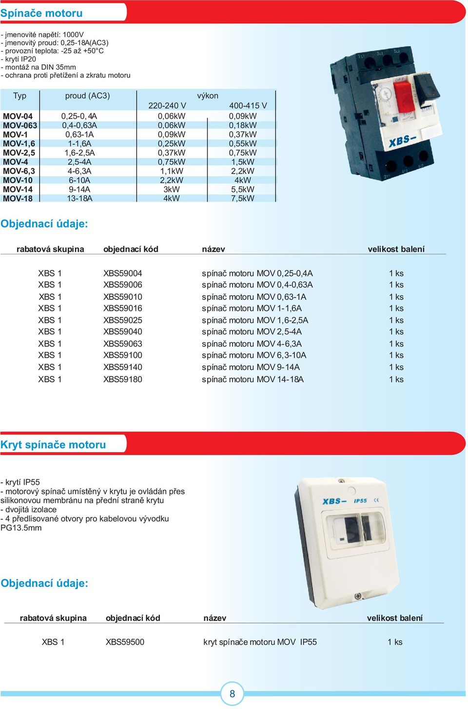 MOV-063 MOV-1 MOV-1,6 MOV-,5 MOV-4 MOV-6,3 MOV-10 MOV-14 MOV-18 0,5-0, 4A 0,4-0,63A 0,63-1A 1-1,6A 1,6-,5A,5-4A 4-6,3A 6-10A 9-14A 13-18A 0-40 V 400-415 V 0,06 kw 0,09 kw 0,06 kw 0,18 kw 0,09 kw 0,37