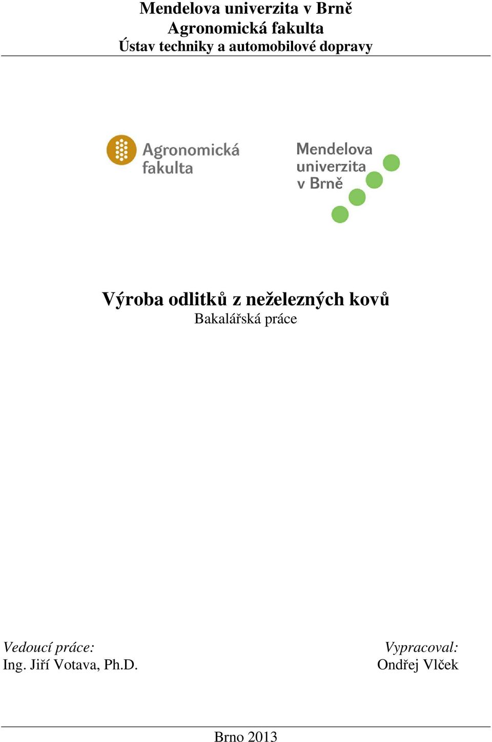 z neželezných kovů Bakalářská práce Vedoucí práce: