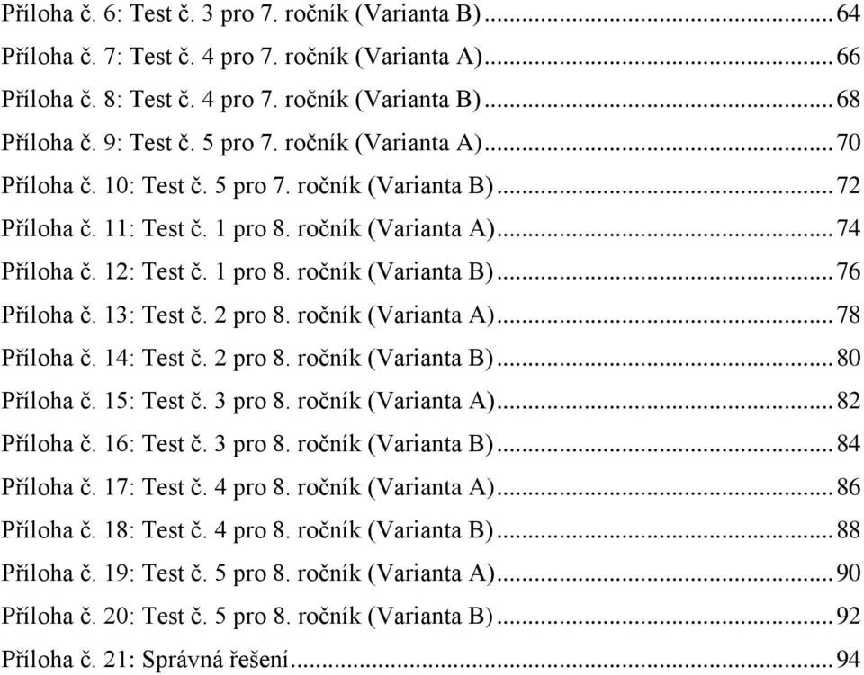 13: Test č. 2 pro 8. ročník (Varianta A)... 78 Příloha č. 14: Test č. 2 pro 8. ročník (Varianta B)... 80 Příloha č. 15: Test č. 3 pro 8. ročník (Varianta A)... 82 Příloha č. 16: Test č. 3 pro 8. ročník (Varianta B)... 84 Příloha č.