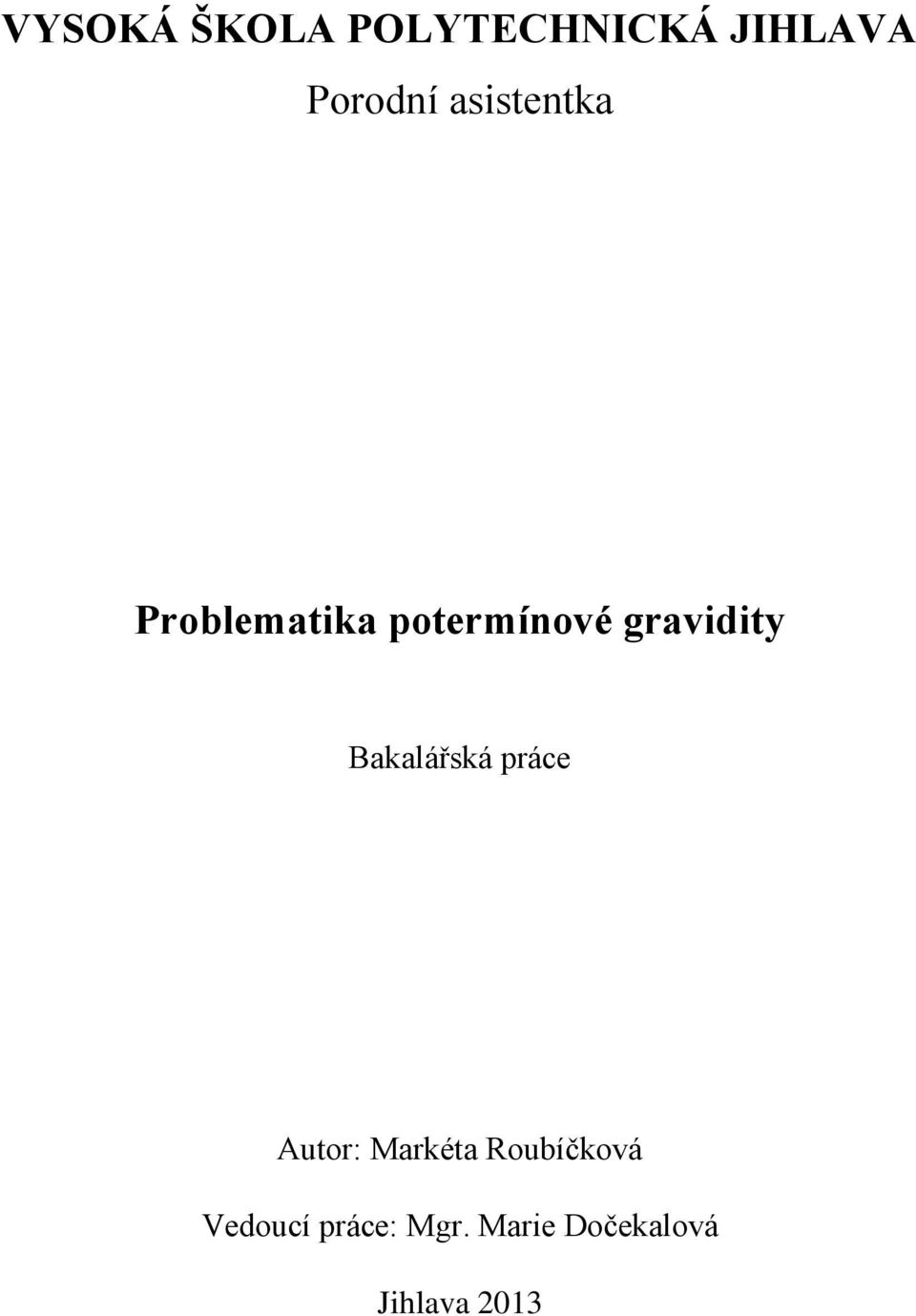 Bakalářská práce Autor: Markéta Roubíčková