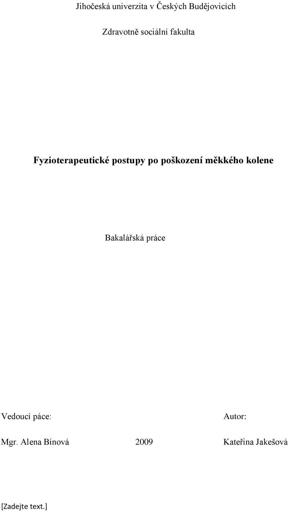 poškození měkkého kolene Bakalářská práce Vedoucí