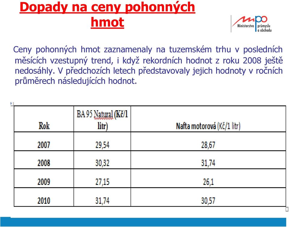 rekordních hodnot z roku 2008 ještě nedosáhly.