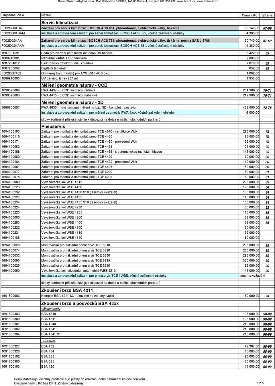 F002DG04AAM Instalace a zprovoznění zařízení pro servis klimatizací BOSCH ACS 751, včetně zaškolení obsluhy 4 380,00 1687001591 Sada pro hledání netěsností metodou UV barviva 6 422,00 69 1689916001