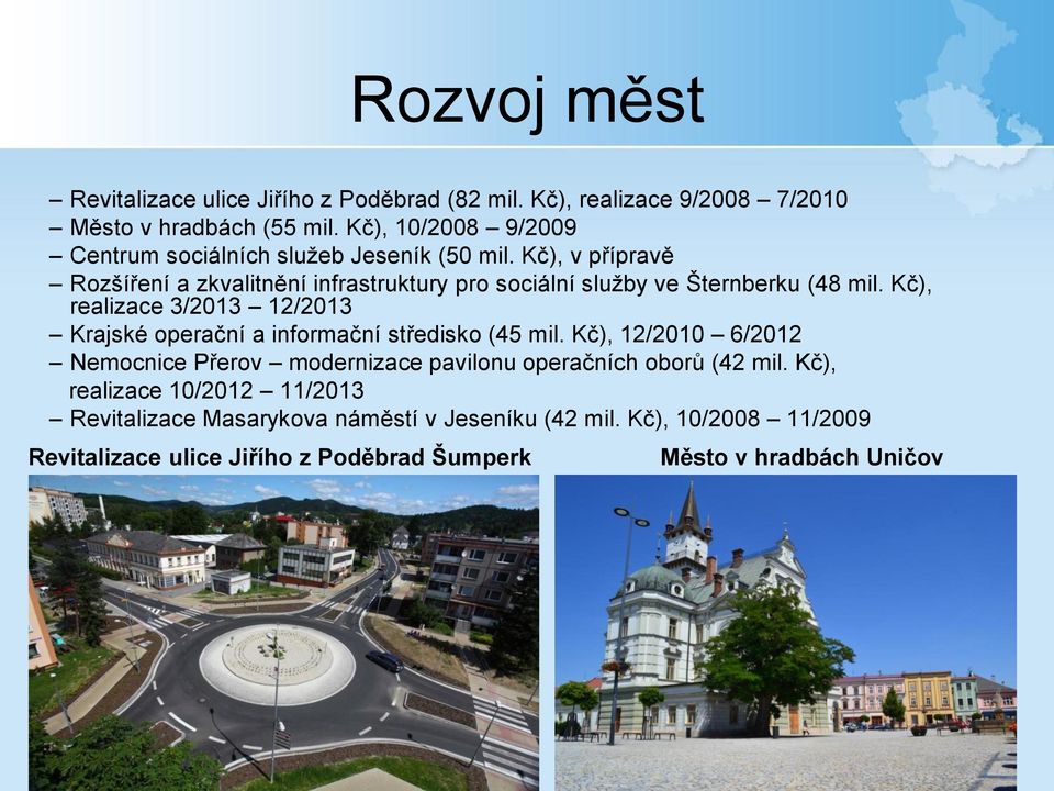 Kč), v přípravě Rozšíření a zkvalitnění infrastruktury pro sociální služby ve Šternberku (48 mil.