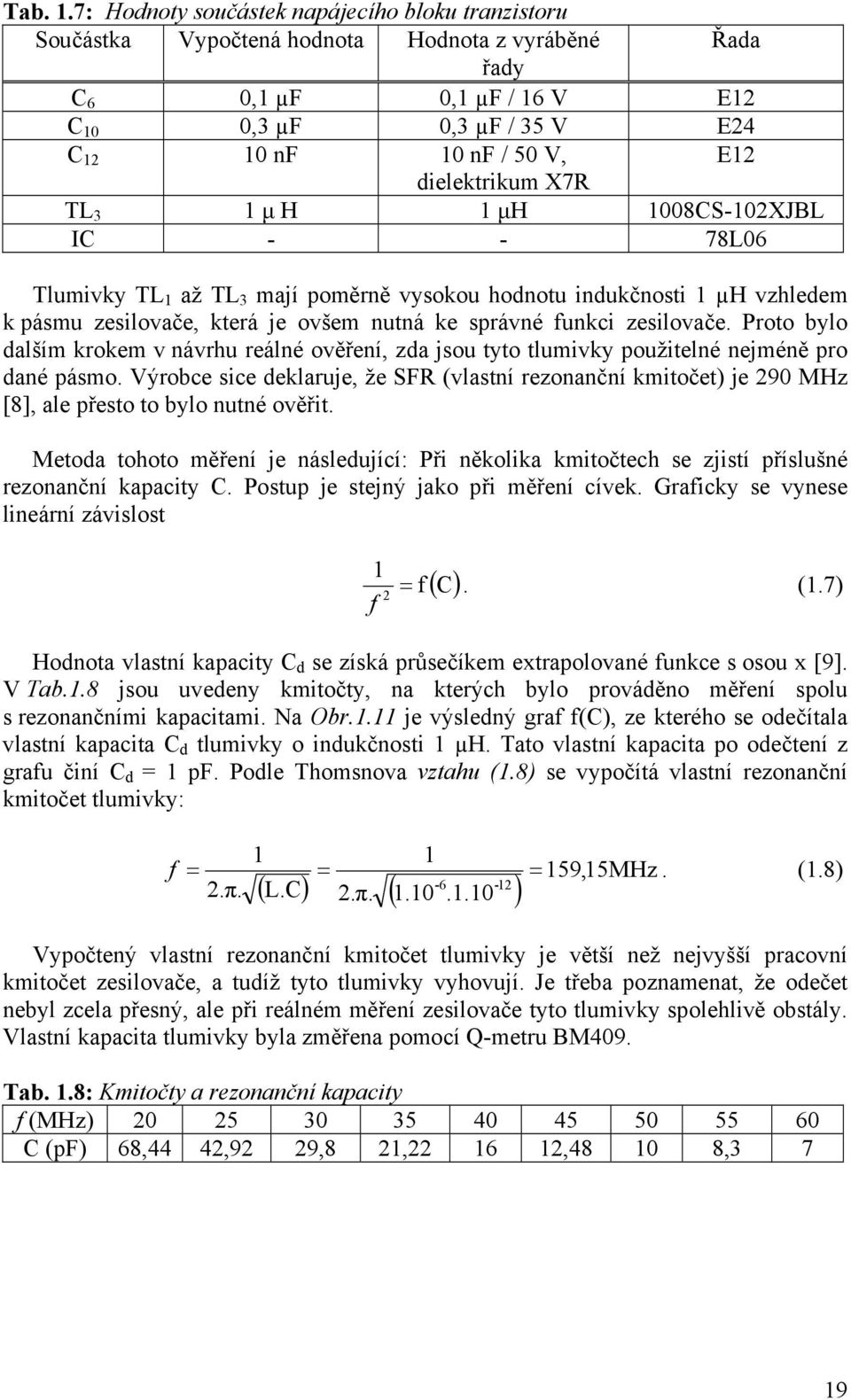 dielektrikum X7R TL 3 1 μ H 1 μh 1008CS-102XJBL IC - - 78L06 Tlumivky TL 1 až TL 3 mají poměrně vysokou hodnotu indukčnosti 1 µh vzhledem k pásmu zesilovače, která je ovšem nutná ke správné funkci