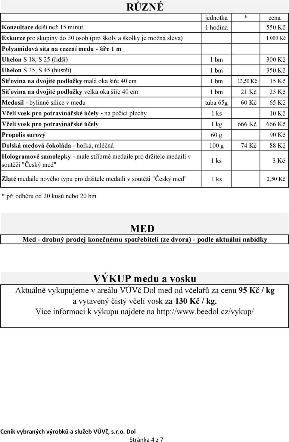 čokoláda - hořká, mléčná RŮZNÉ Včelí vosk pro potravinářské účely - na pečící plechy Hologramové samolepky - malé stříbrné medaile pro držitele medailí v soutěží "Český med" Zlaté medaile nového typu