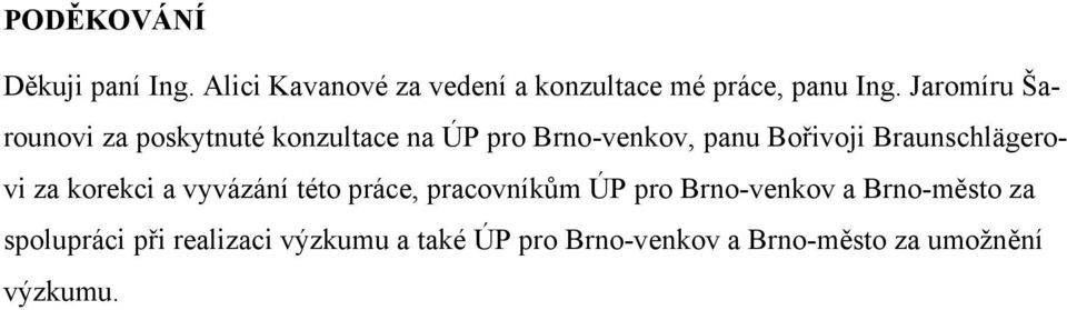 Braunschlägerovi za korekci a vyvázání této práce, pracovníkům ÚP pro Brno-venkov a