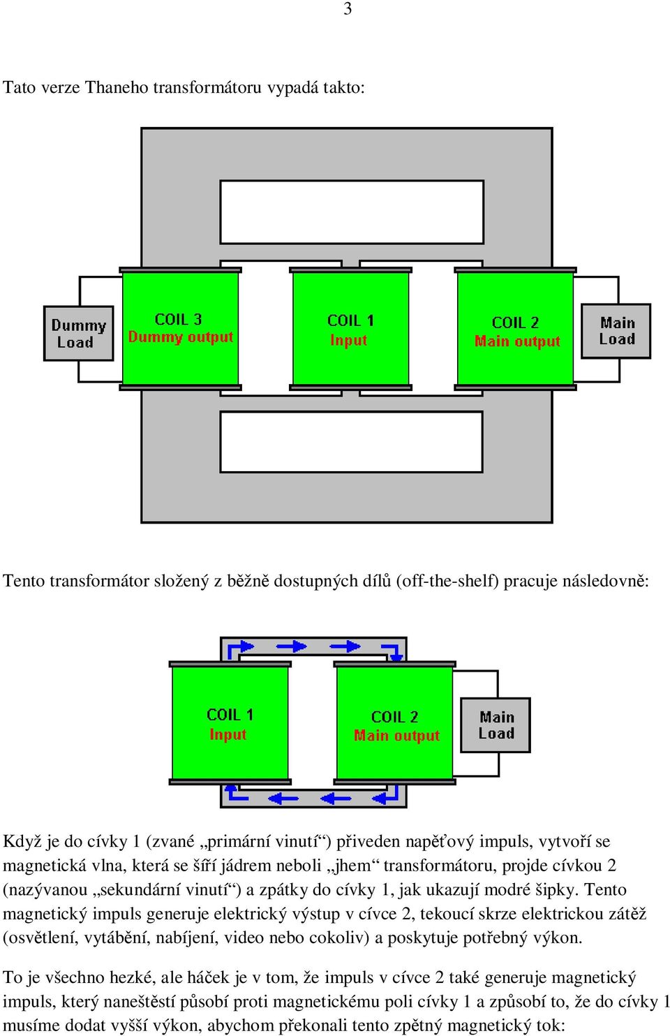 Tento magnetický impuls generuje elektrický výstup v cívce 2, tekoucí skrze elektrickou zát ž (osv tlení, vytáb ní, nabíjení, video nebo cokoliv) a poskytuje pot ebný výkon.