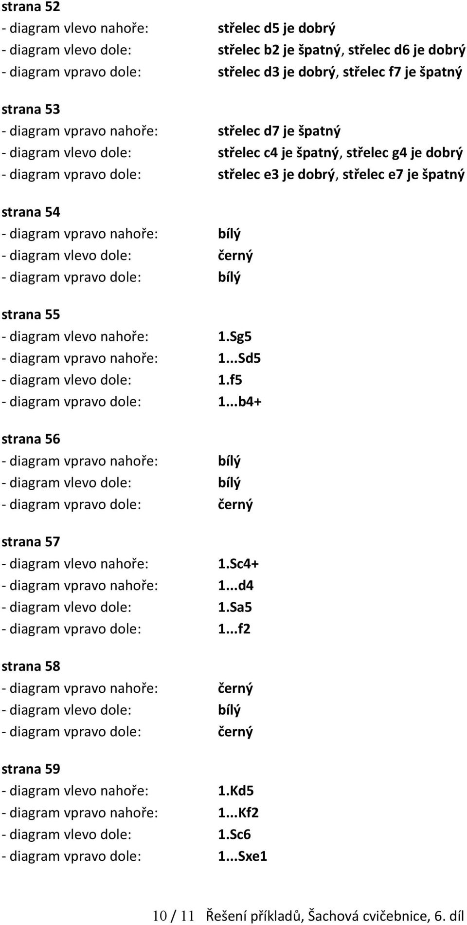 nahoře: bílý - diagram vlevo dole: černý - diagram vpravo dole: bílý strana 55 - diagram vlevo nahoře: 1.Sg5 - diagram vpravo nahoře: 1...Sd5 - diagram vlevo dole: 1.f5 - diagram vpravo dole: 1.