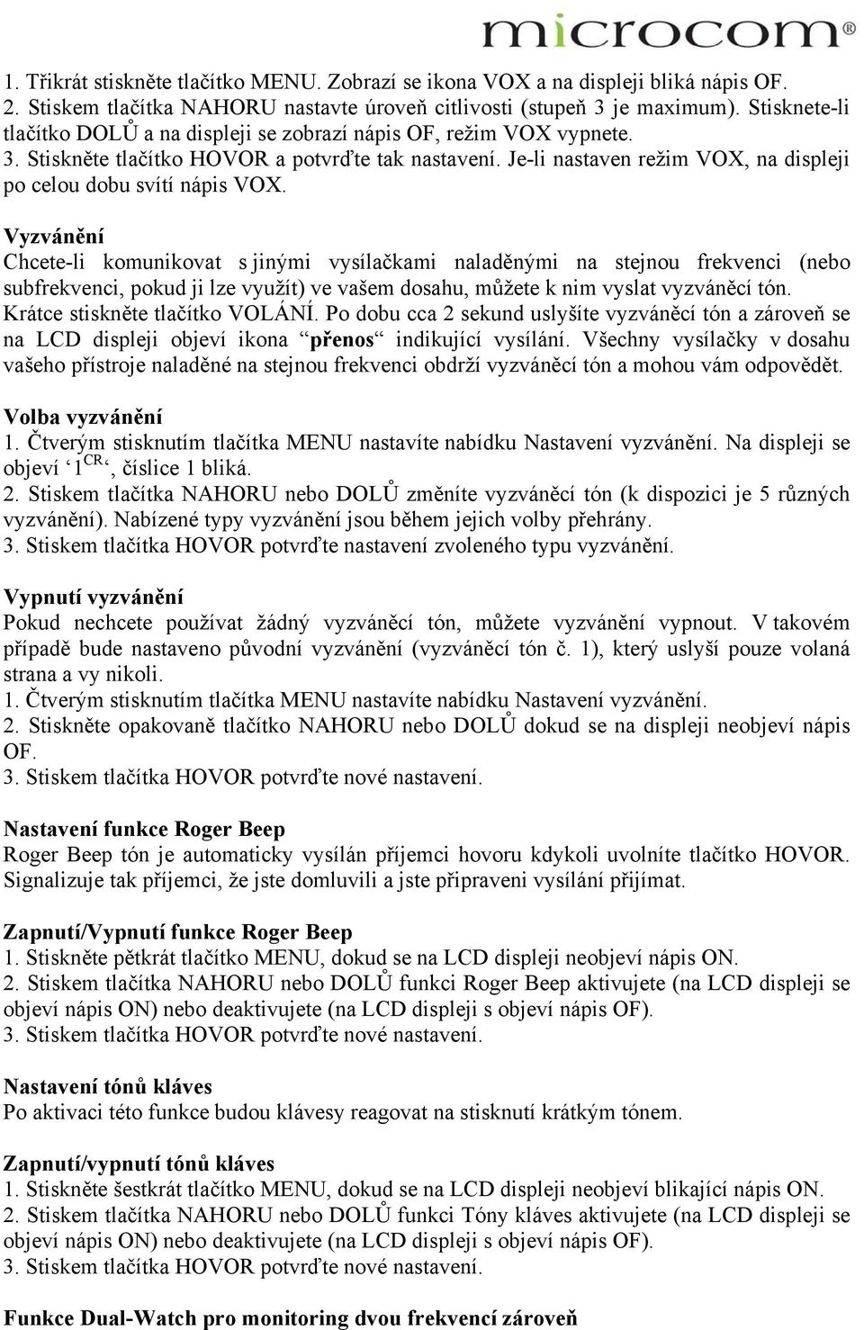 Microcom PM 4800, PM 4900 (all in one package) Přenosná kapesní vysílačka  (PMR) Uživatelský manuál - PDF Stažení zdarma