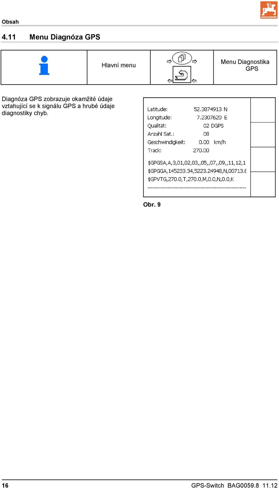 Diagnostika GPS Diagnóza GPS zobrazuje okamžité