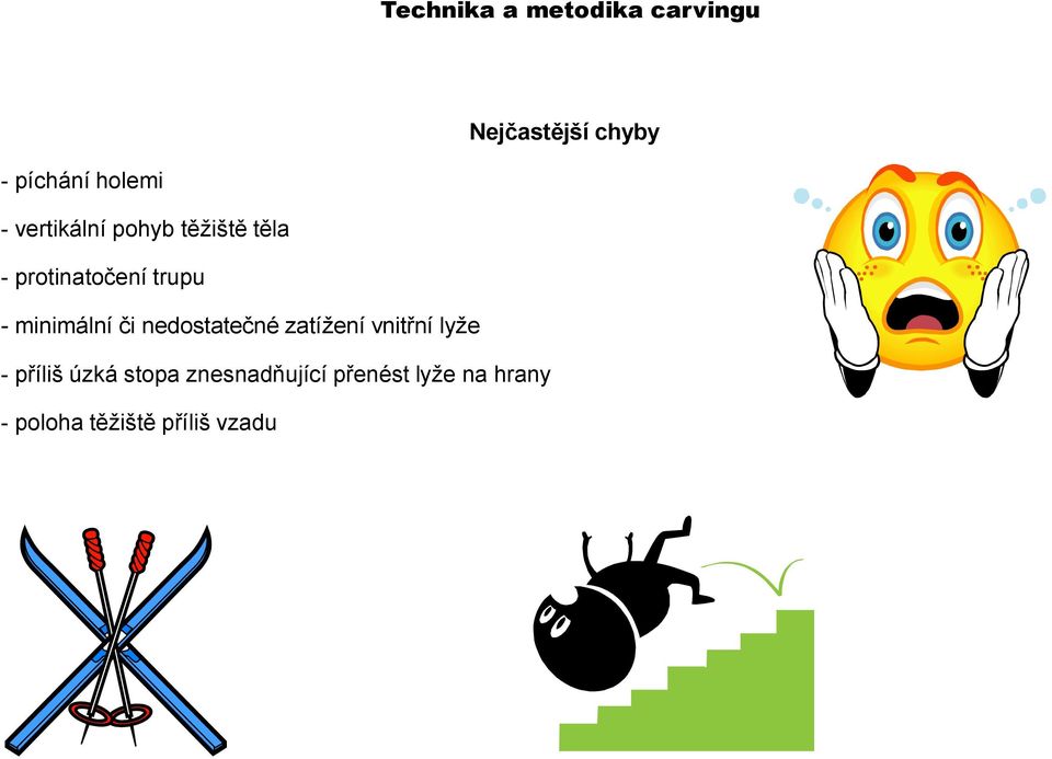 nedostatečné zatížení vnitřní lyže - příliš úzká stopa