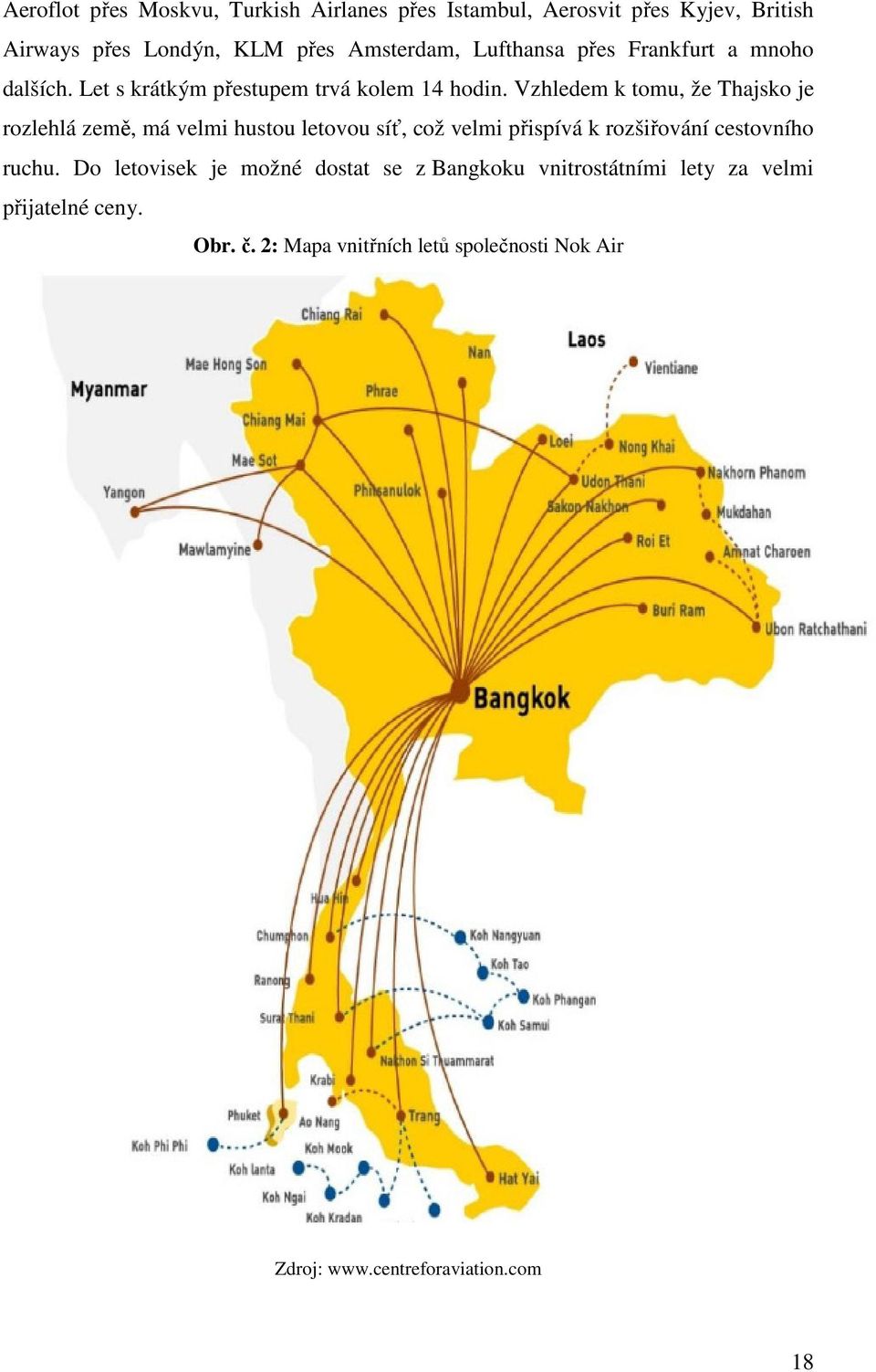 Vzhledem k tomu, že Thajsko je rozlehlá země, má velmi hustou letovou síť, což velmi přispívá k rozšiřování cestovního ruchu.