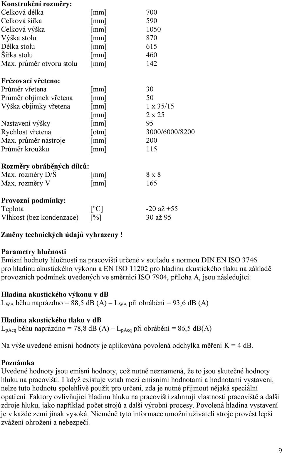 3000/6000/8200 Max. průměr nástroje [mm] 200 Průměr kroužku [mm] 115 Rozměry obráběných dílců: Max. rozměry D/Š [mm] 8 x 8 Max.