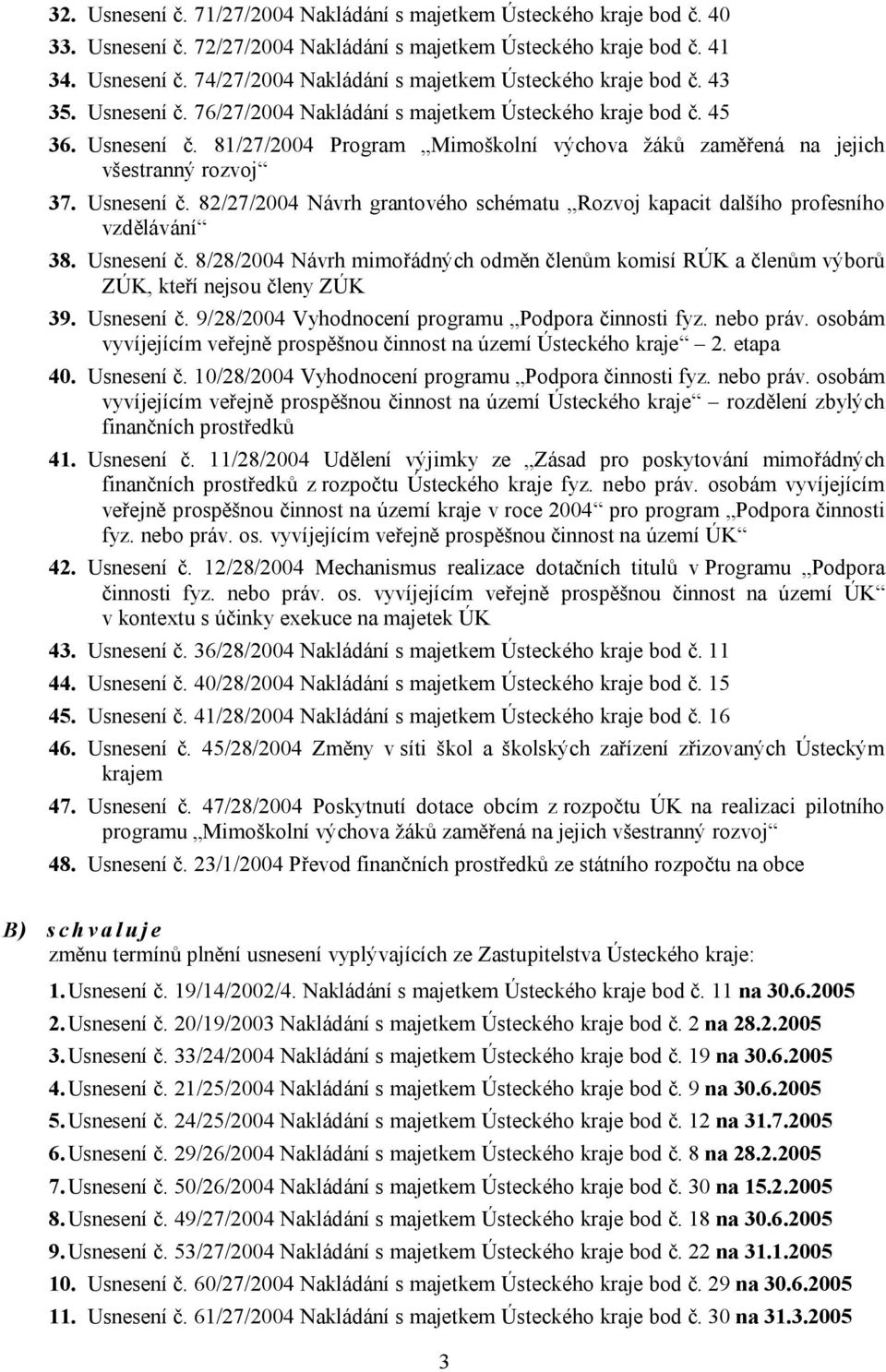Usnesení č. 8/28/2004 Návrh mimořádných odměn členům komisí RÚK a členům výborů ZÚK, kteří nejsou členy ZÚK 39. Usnesení č. 9/28/2004 Vyhodnocení programu Podpora činnosti fyz. nebo práv.