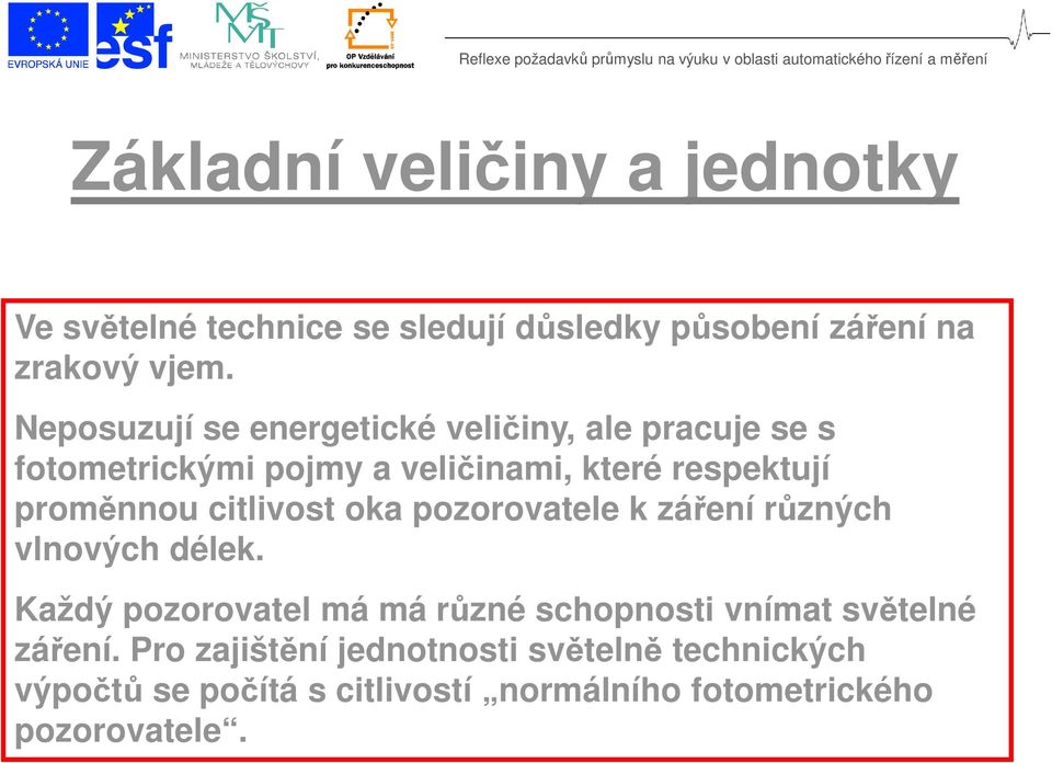 citlivost oka pozorovatele k záření různých vlnových délek.