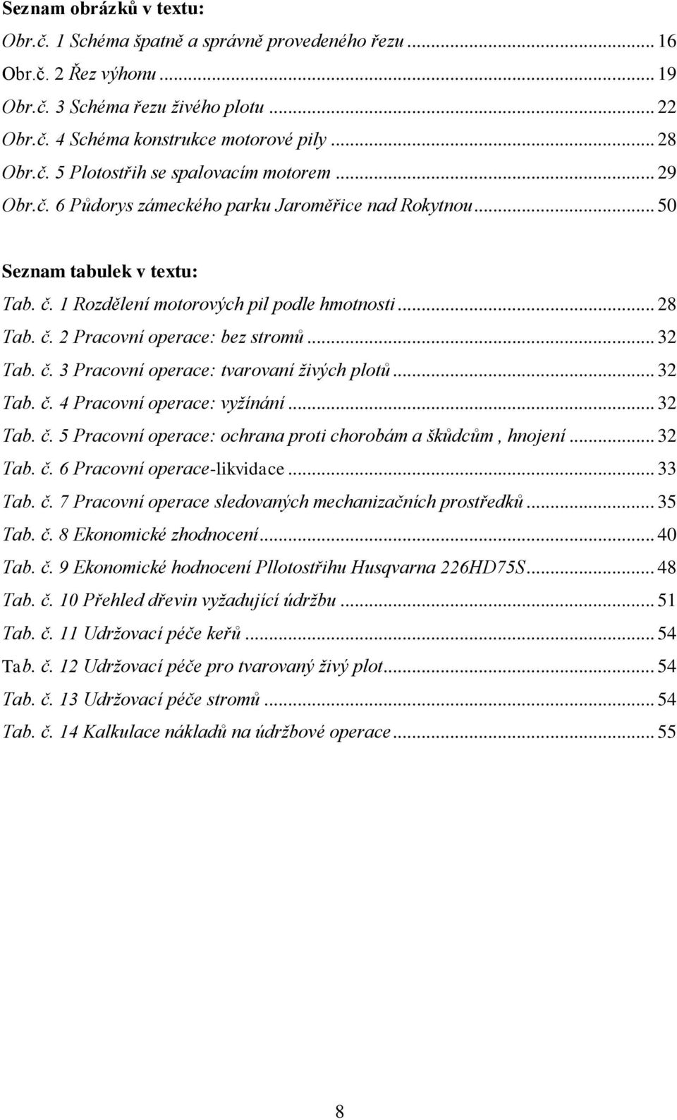 č. 3 Pracovní operace: tvarovaní živých plotů... 32 Tab. č. 4 Pracovní operace: vyžínání... 32 Tab. č. 5 Pracovní operace: ochrana proti chorobám a škůdcům, hnojení... 32 Tab. č. 6 Pracovní operace-likvidace.
