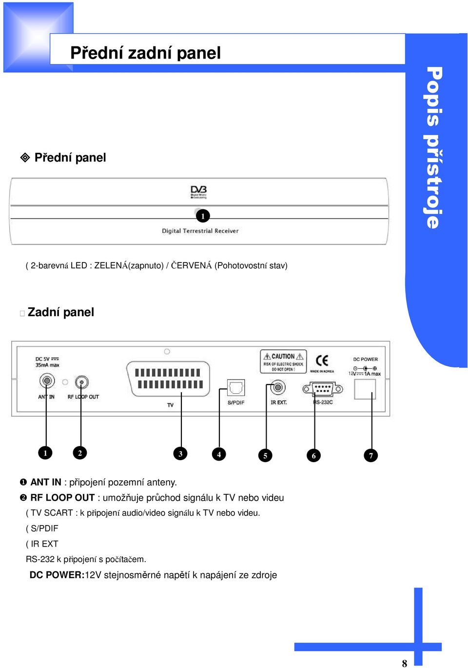 ❷ RF LOOP OUT : umožňuje průchod signálu k TV nebo videu ( TV SCART : k připojení audio/video