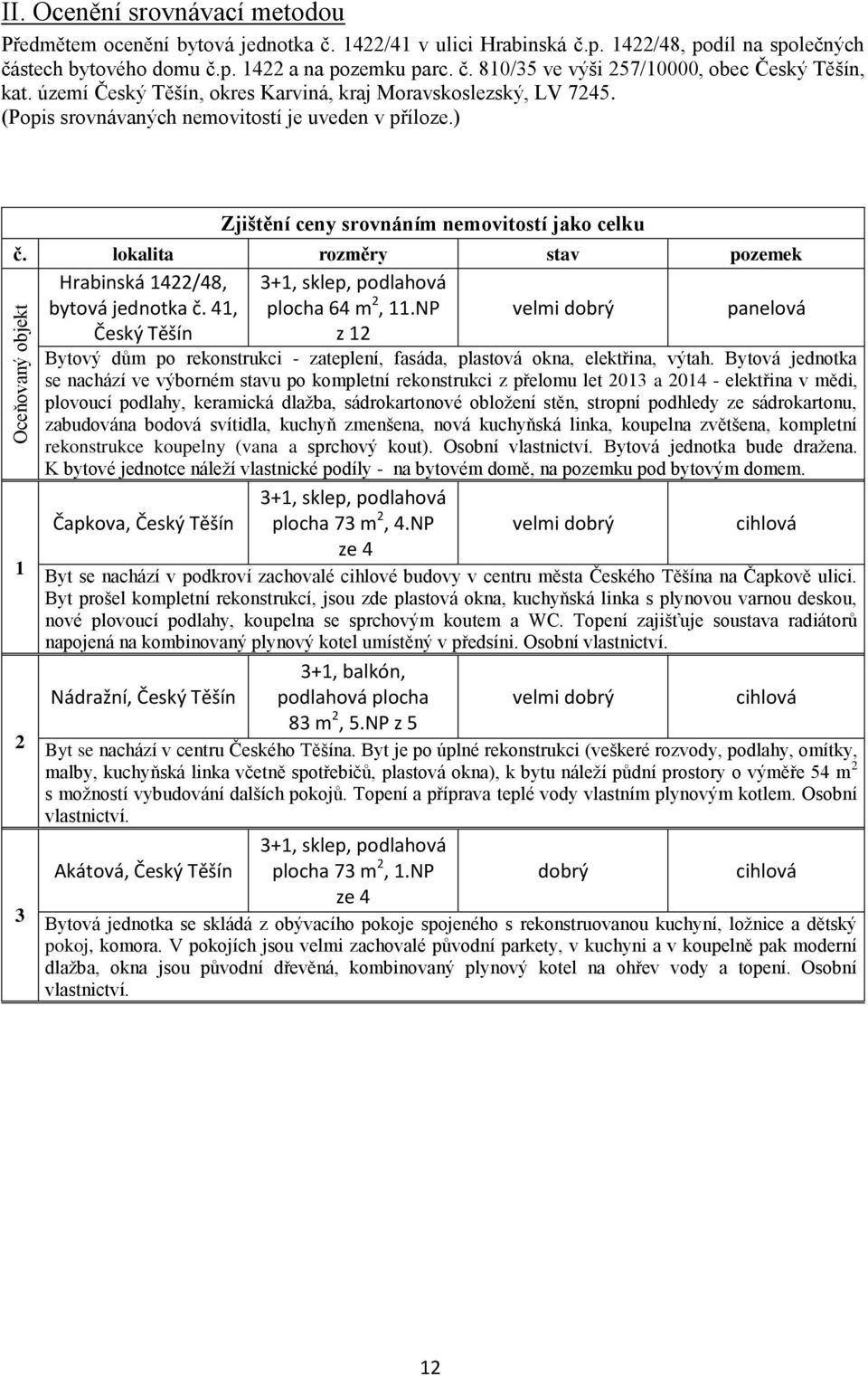 lokalita rozměry stav pozemek Hrabinská 1422/48, 3+1, sklep, podlahová bytová jednotka č. 41, plocha 64 m 2, 11.