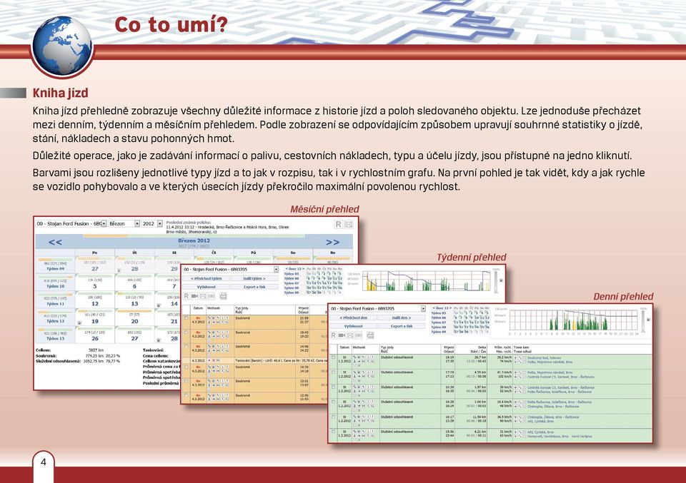 Podle zobrazení se odpovídajícím způsobem upravují souhrnné statistiky o jízdě, stání, nákladech a stavu pohonných hmot.