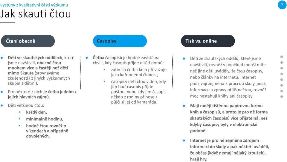 Pro některé z nich je četba jedním z jejich hlavních zájmů. Děti většinou čtou: každý den, minimálně hodinu, hodně čtou rovněž o víkendech a případně dovolených.