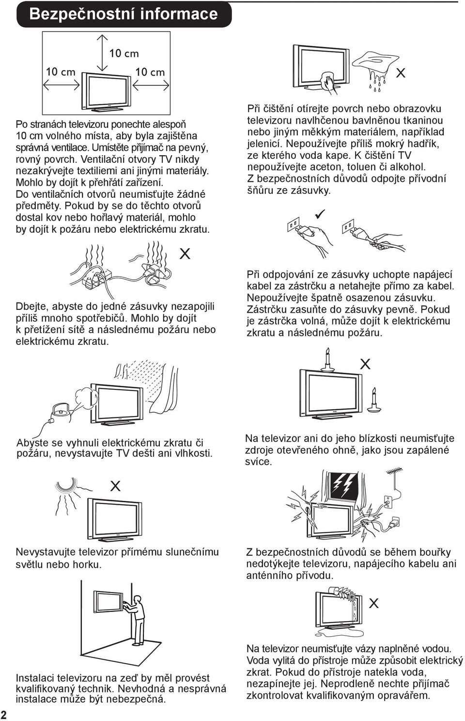 Pokud by se do těchto otvorů dostal kov nebo hořlavý materiál, mohlo by dojít k požáru nebo elektrickému zkratu. X Dbejte, abyste do jedné zásuvky nezapojili příliš mnoho spotřebičů.