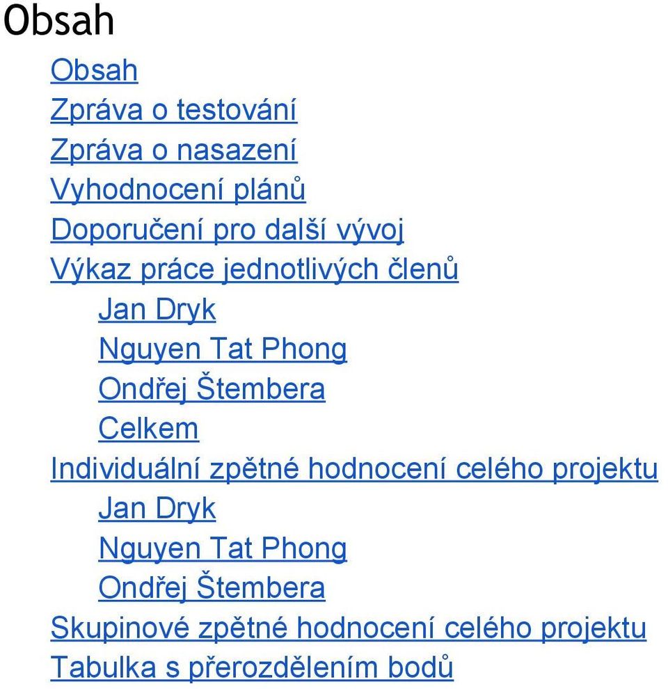 Celkem Individuální zpětné hodnocení celého projektu Jan Dryk