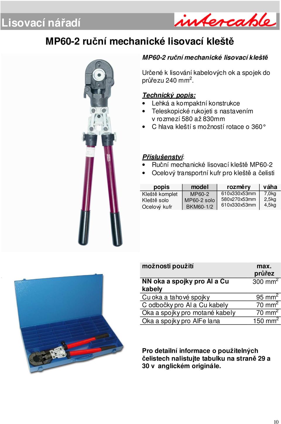 MP602 Ocelový transportní kufr pro kleště a čelisti komplet MP602 610x330x53mm 7,0kg solo MP602 solo 580x270x53mm 2,5kg Ocelový kufr