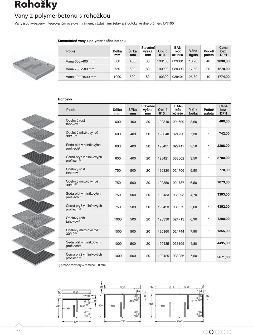 .. Vana 600x400 600 400 80 190100 029381 13,20 40 1030,00 Vana 750x500 750 500 80 190200 029398 17,50 20 1270,00 Vana 1000x500 1000 500 80 190300 029404 25,60 10 1774,00 Rohožky Popis Délka Šířka .