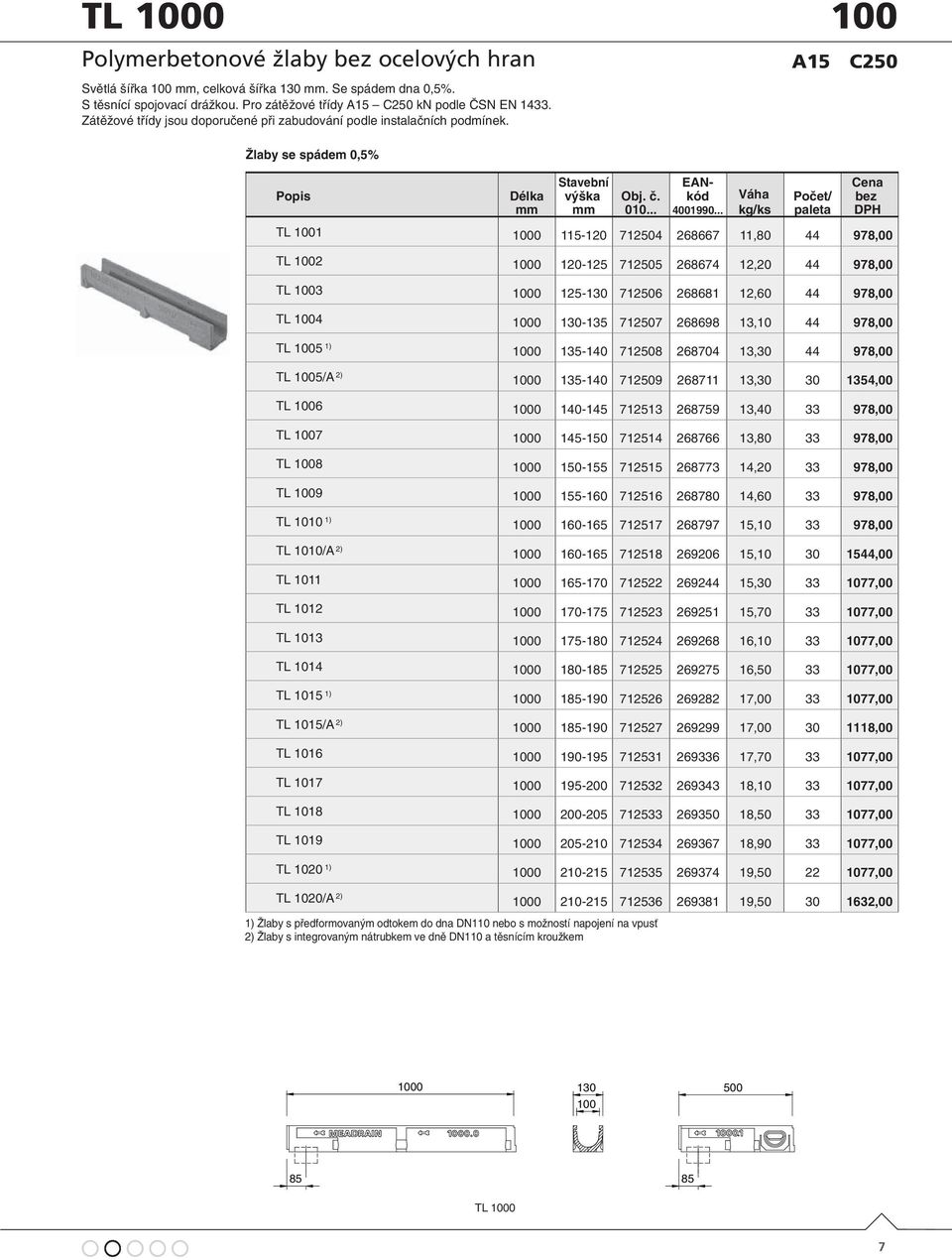 .. TL 1001 1000 115-120 712504 268667 11,80 44 978,00 TL 1002 1000 120-125 712505 268674 12,20 44 978,00 TL 1003 1000 125-130 712506 268681 12,60 44 978,00 TL 1004 1000 130-135 712507 268698 13,10 44