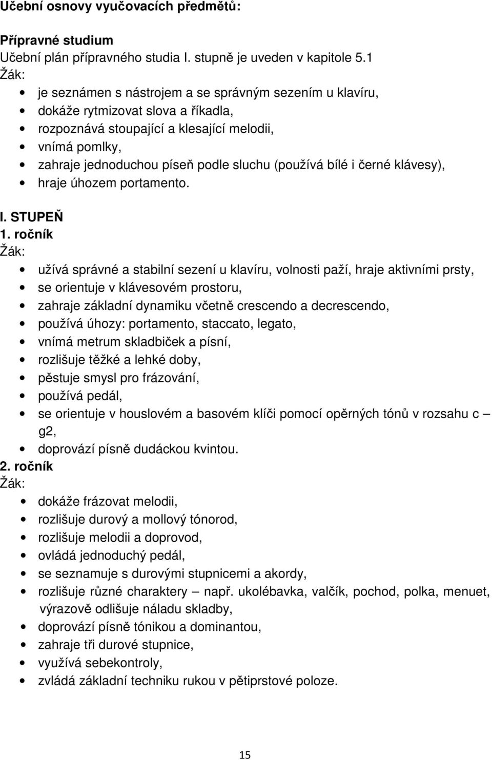 bílé i černé klávesy), hraje úhozem portamento. I. STUPEŇ 1.