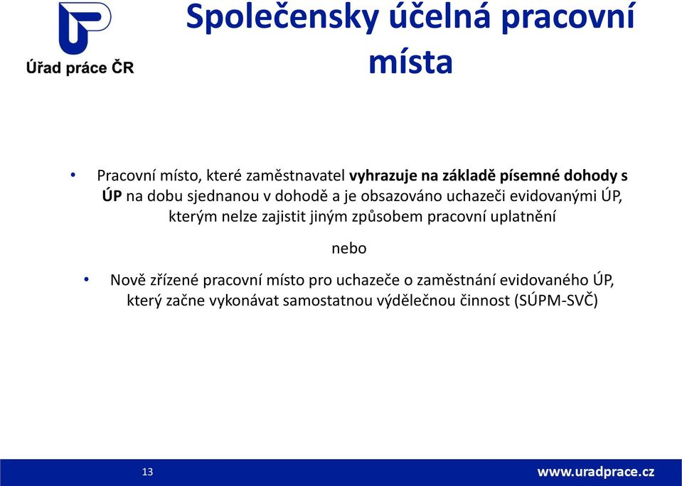 kterým nelze zajistit jiným způsobem pracovní uplatnění nebo Nově zřízené pracovní místo pro