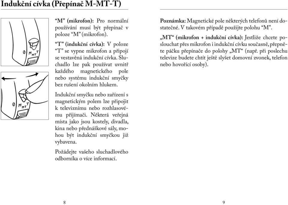Indukční smyčku nebo zařízení s magnetickým polem lze připojit k televiznímu nebo rozhlasovému přijímači.