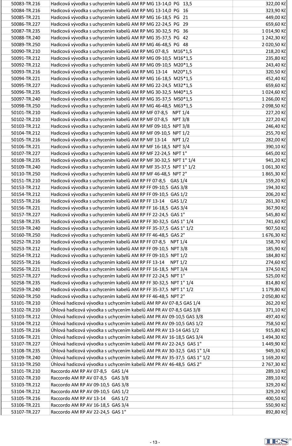 235 Hadicová vývodka s uchycením kabelů AM RP MG 30-32,5 PG 36 1 014,90 Kč 50088-TR.240 Hadicová vývodka s uchycením kabelů AM RP MG 35-37,5 PG 42 1 242,30 Kč 50089-TR.