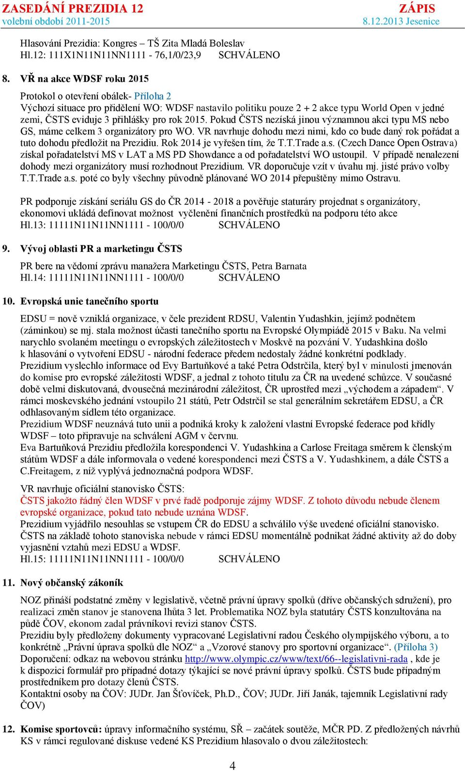 rok 2015. Pokud ČSTS nezíská jinou významnou akci typu MS nebo GS, máme celkem 3 organizátory pro WO. VR navrhuje dohodu mezi nimi, kdo co bude daný rok pořádat a tuto dohodu předložit na Prezidiu.