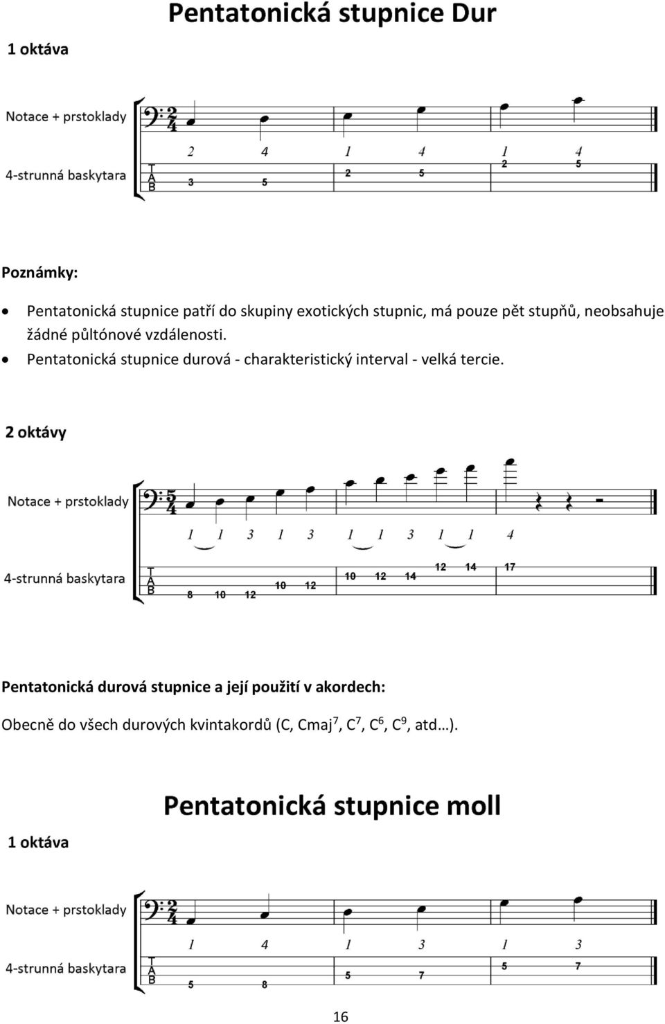 Pentatonická stupnice durová - charakteristický interval - velká tercie.