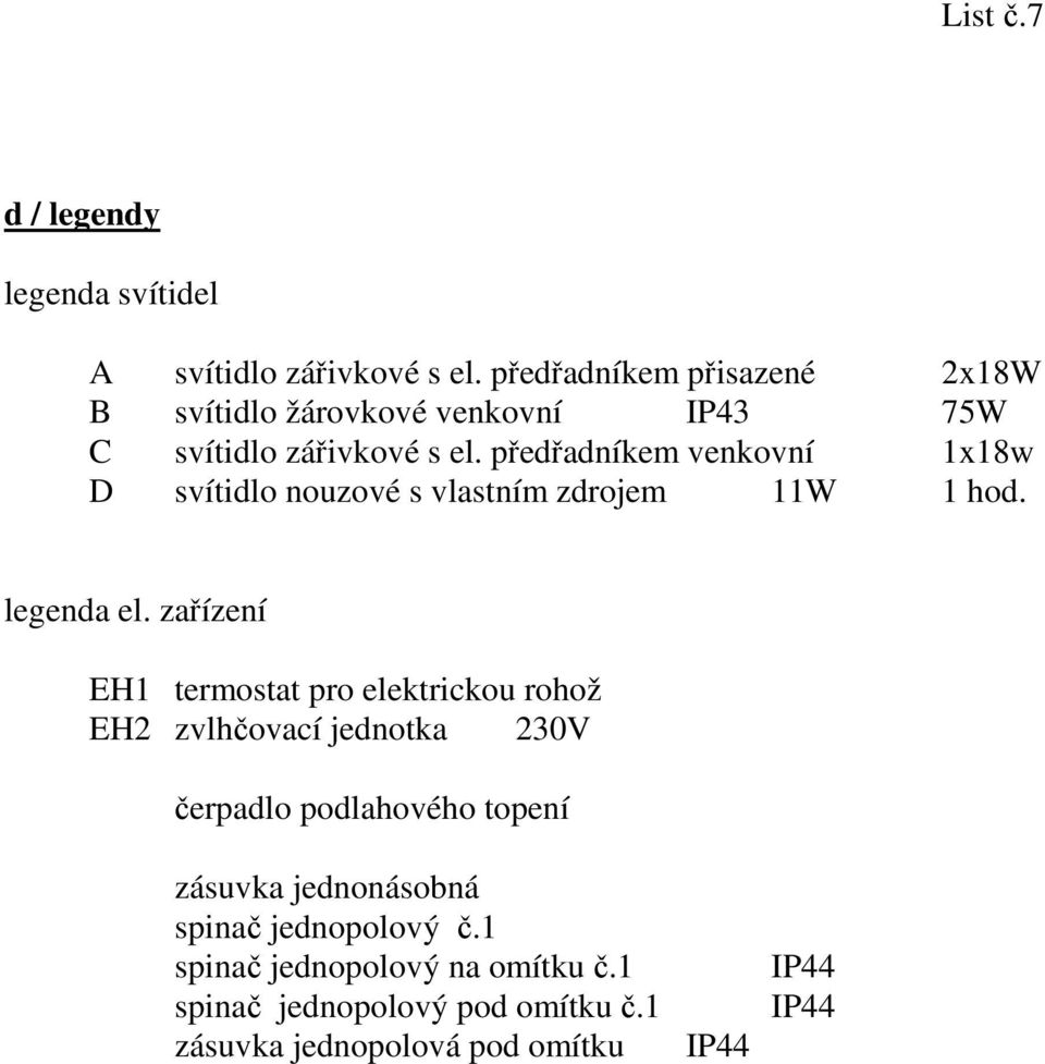 předřadníkem venkovní 1x18w D svítidlo nouzové s vlastním zdrojem 11W 1 hod. legenda el.
