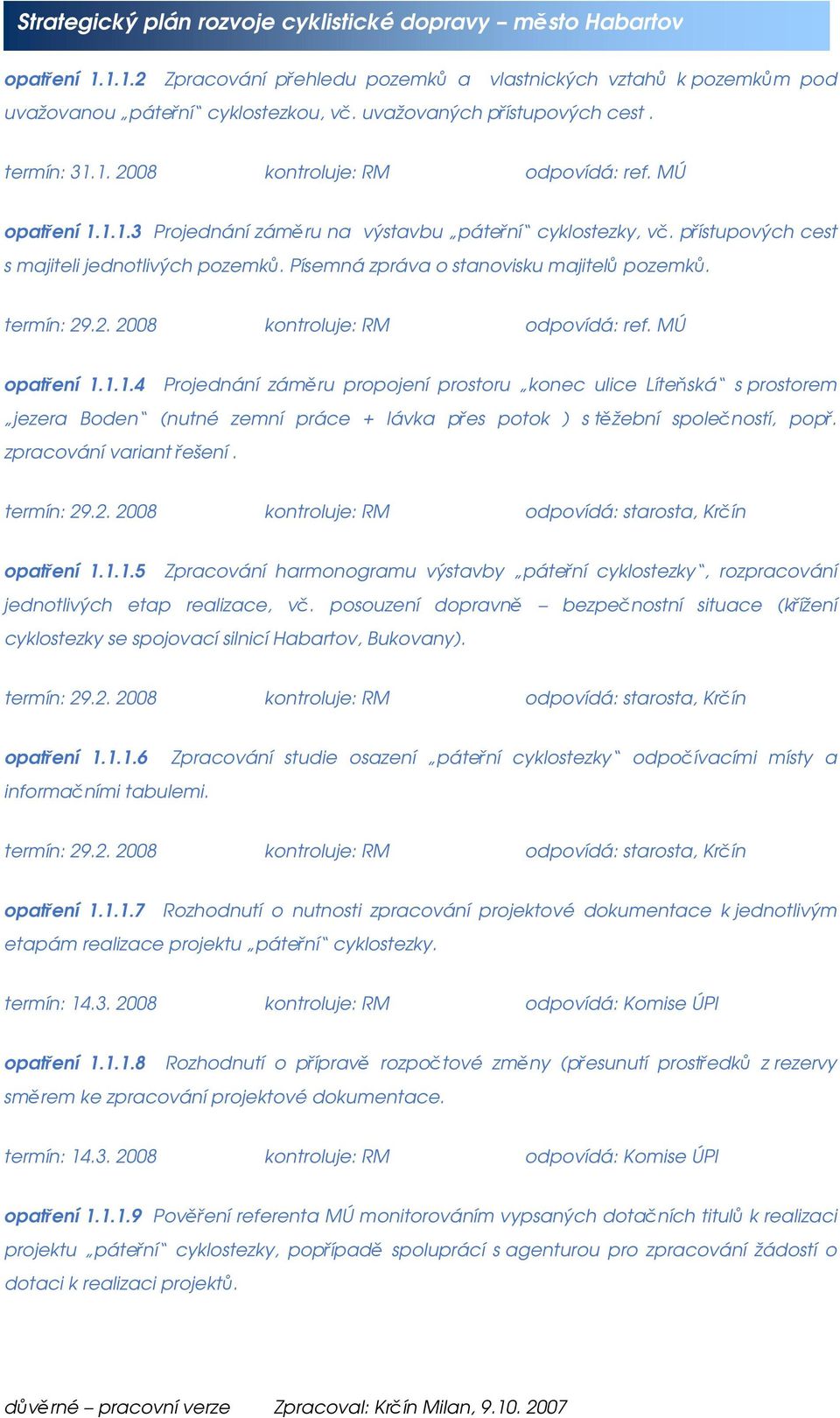 .2. 2008 kontroluje: RM odpovídá: ref. MÚ opatření 1.