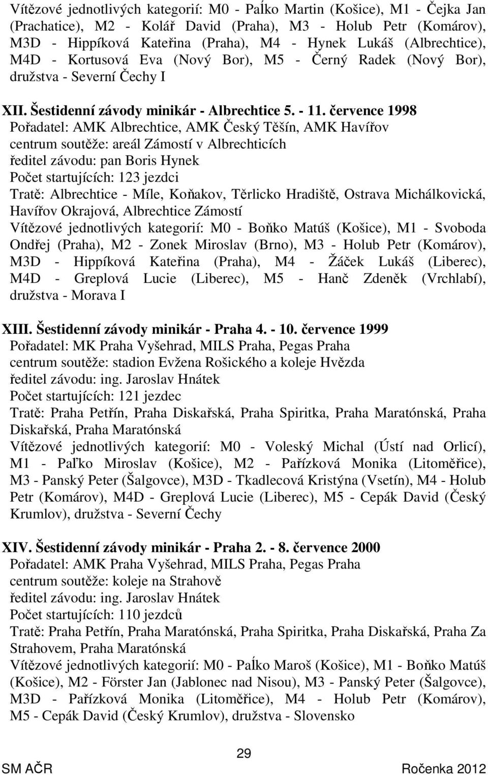 července 1998 Pořadatel: AMK Albrechtice, AMK Český Těšín, AMK Havířov centrum soutěže: areál Zámostí v Albrechticích ředitel závodu: pan Boris Hynek Počet startujících: 123 jezdci Tratě: Albrechtice