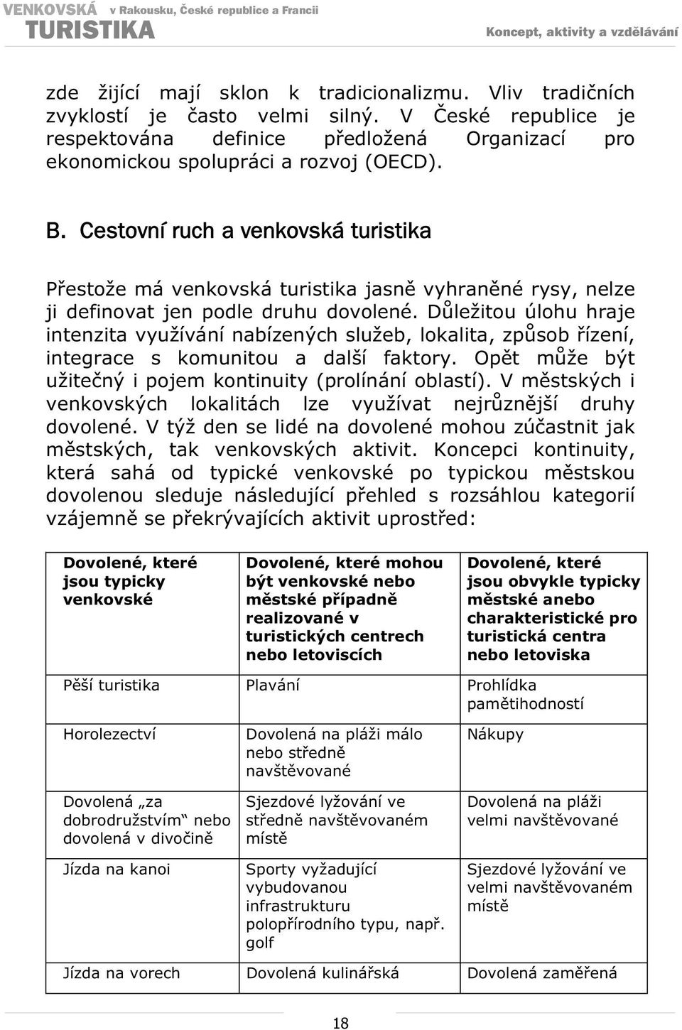 Dležitou úlohu hraje intenzita využívání nabízených služeb, lokalita, zpsob ízení, integrace s komunitou a další faktory. Opt mže být užitený i pojem kontinuity (prolínání oblastí).