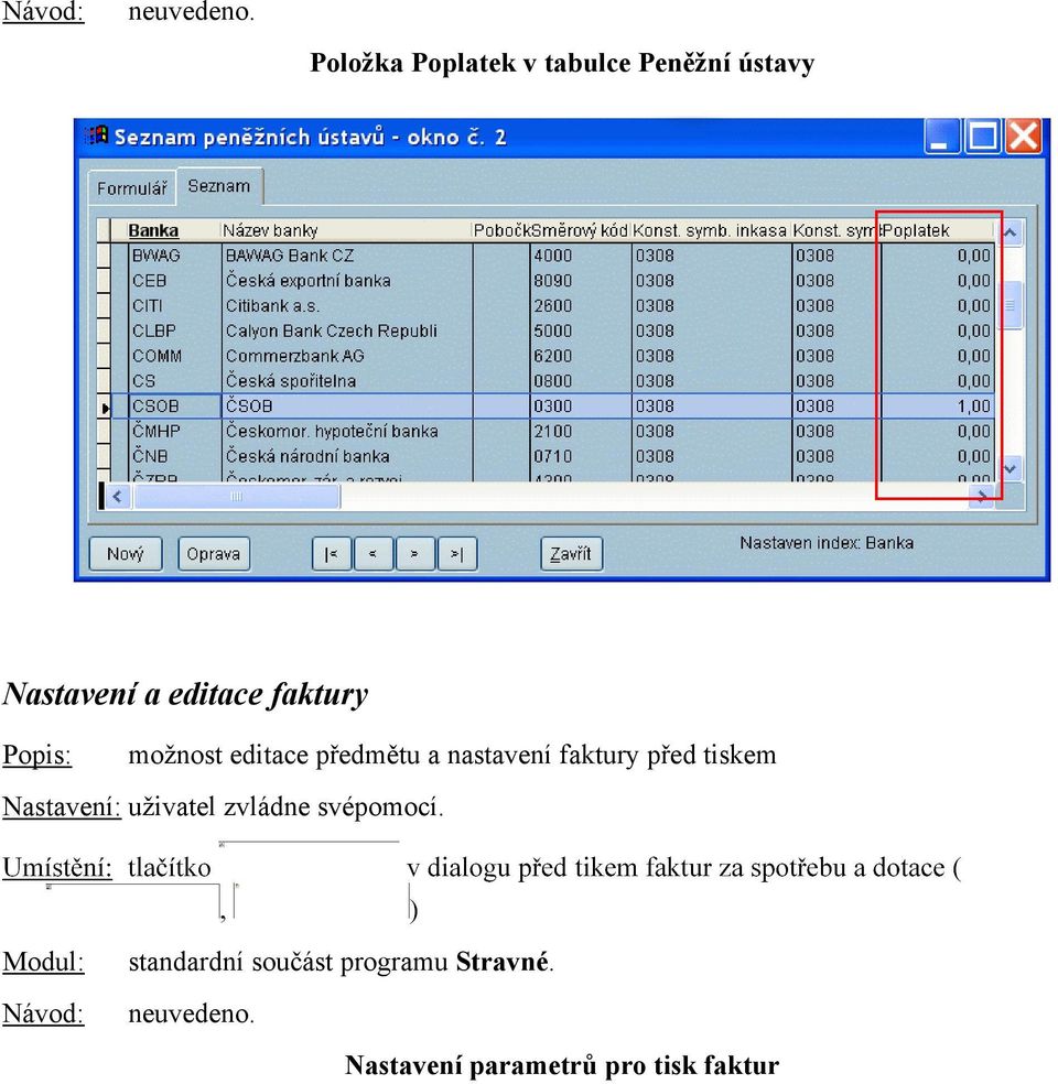 faktury před tiskem Nastavení: uživatel zvládne svépomocí.