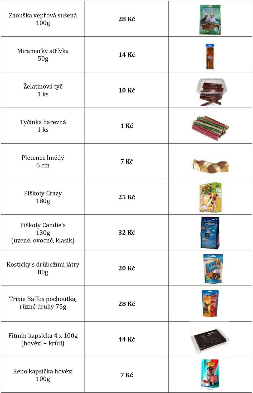 (uzené, ovocné, klasik) 32 Kč Kostičky s drůbežími játry 80g 20 Kč Trixie Baffos