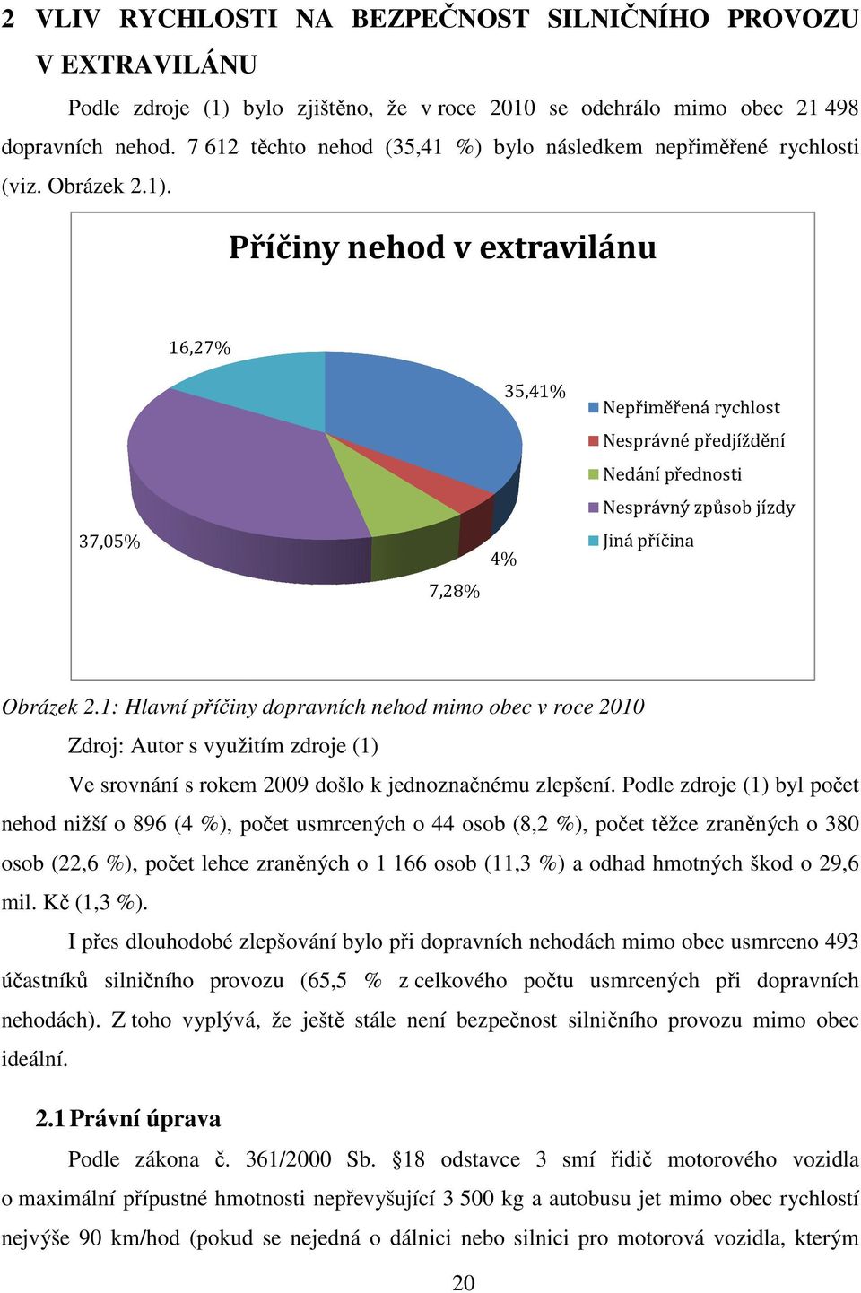 Příčiny nehod v extravilánu 16,27% 37,05% 7,28% 4% 35,41% Nepřiměřená rychlost Nesprávné předjíždění Nedání přednosti Nesprávný způsob jízdy Jiná příčina Obrázek 2.