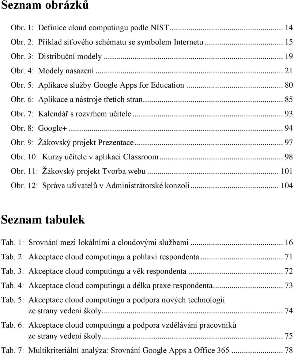 .. 97 Obr. 10: Kurzy učitele v aplikaci Classroom... 98 Obr. 11: Žákovský projekt Tvorba webu... 101 Obr. 12: Správa uživatelů v Administrátorské konzoli... 104 Seznam tabulek Tab.