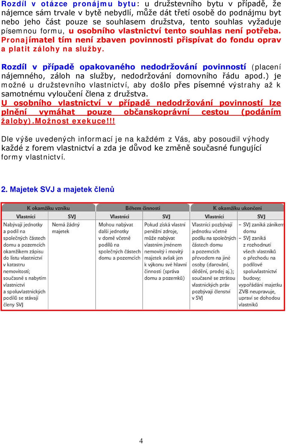 Rozdíl v případě opakovaného nedodržování povinností (placení nájemného, záloh na služby, nedodržování domovního řádu apod.