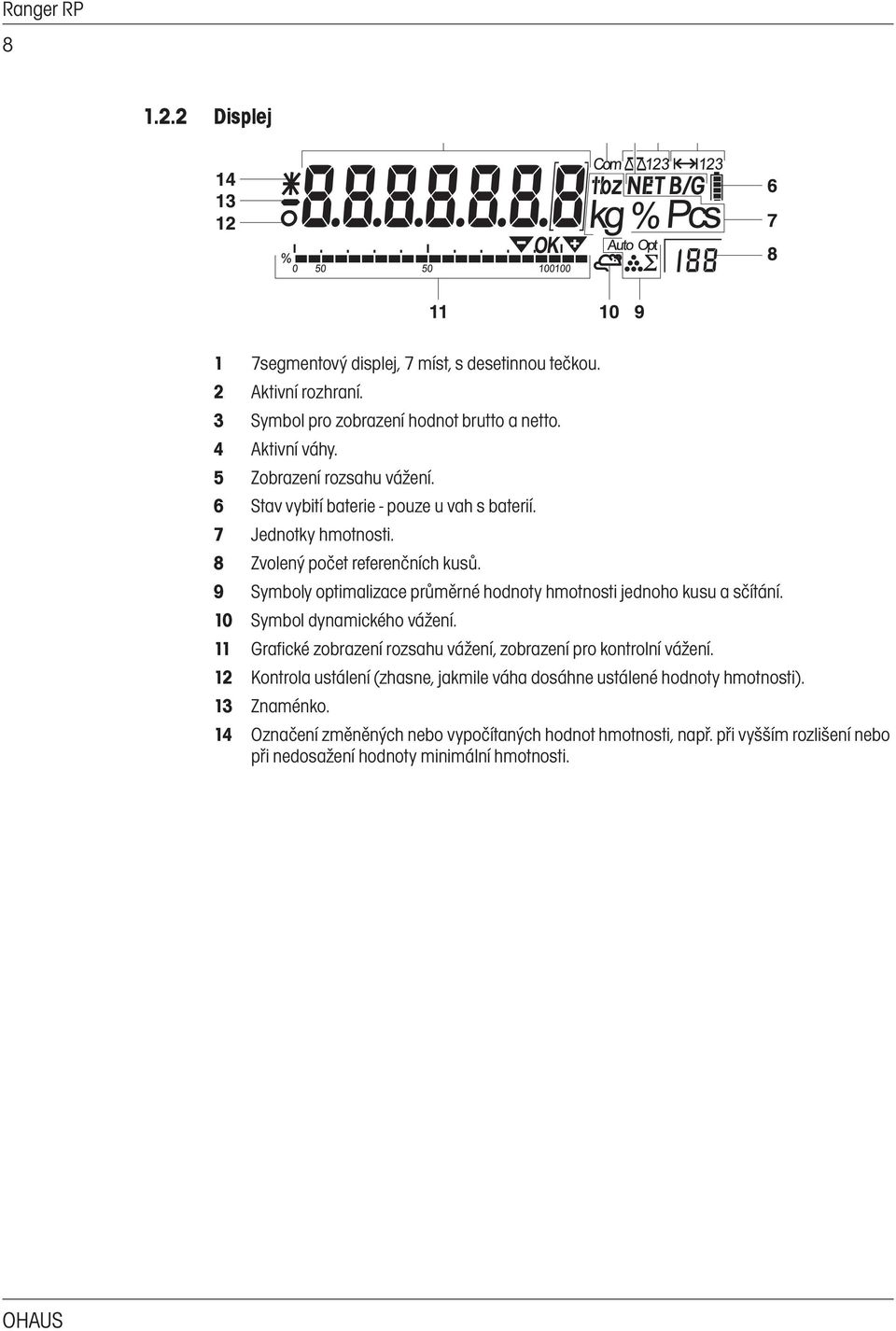 9 Symboly optimalizace průměrné hodnoty hmotnosti jednoho kusu a sčítání. 10 Symbol dynamického vážení.
